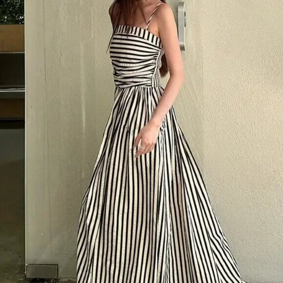 Striped Black & White Maxi Dress - Picture 1 of 5